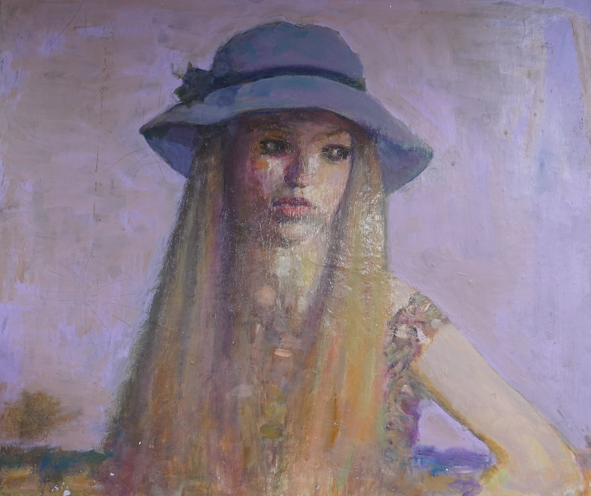 Alex C. Koolman (1907-1998), oil on board, Study of a girl wearing a hat, 50 x 60cm. Condition - good, some scratching